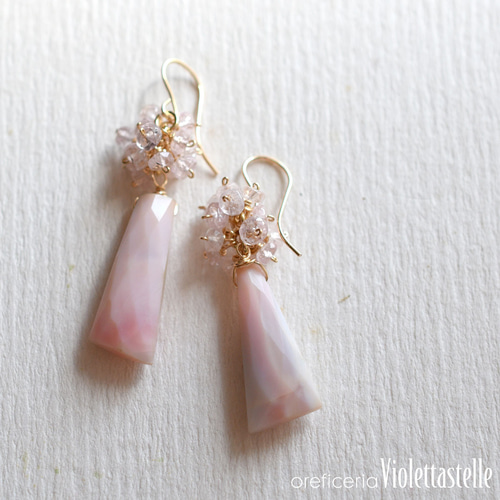 14kgf ピンクオパールのピアスwithモルガナイト02 ピアス（フック