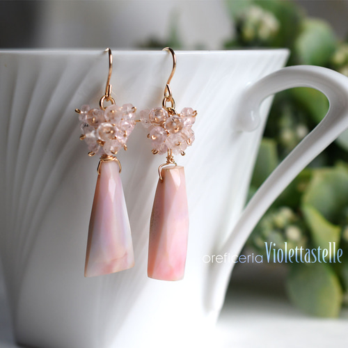 14kgf ピンクオパールのピアスwithモルガナイト02 ピアス（フック