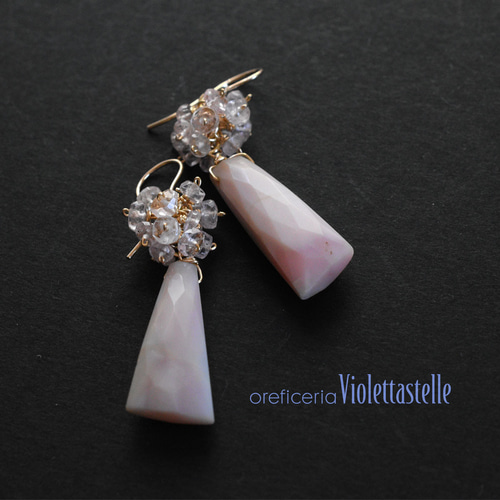 14kgf ピンクオパールのピアスwithモルガナイト02 ピアス（フック