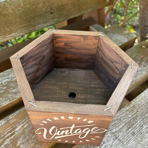 ヴィンテージ 特大バンブー 鉢カバー 六角形 ブラック ヴィンテージ