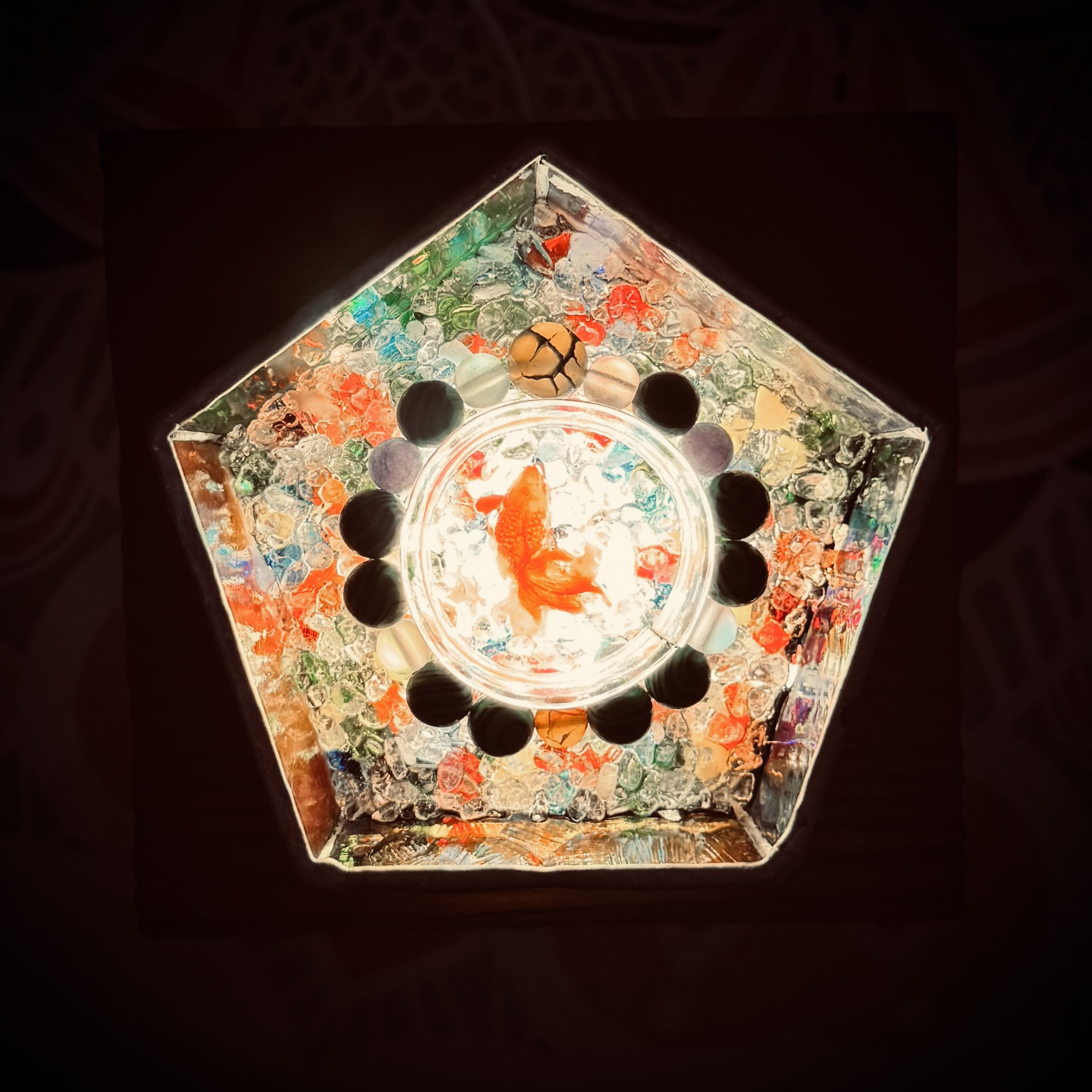 L-19 自然石のブレスレット& ステンドグラスのイルミネーション皿