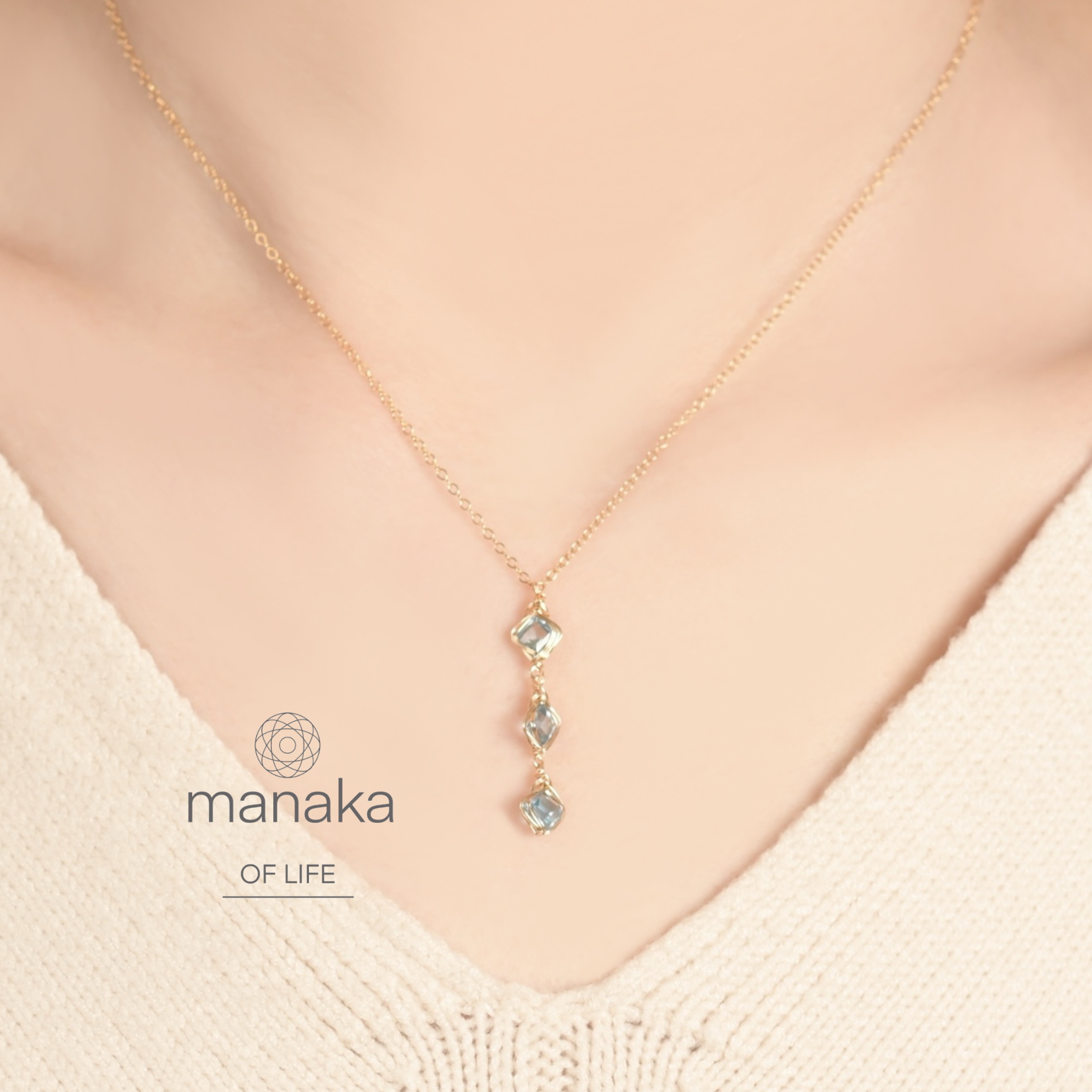 スイスブルートパーズ ワイヤーラッピング ネックレス 14kgf 天然石 送料無料でお届けします