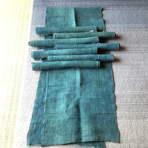 厚地　蚊帳手ほどきハギレ　藍(鉄紺) 8枚セット 1枚目の画像