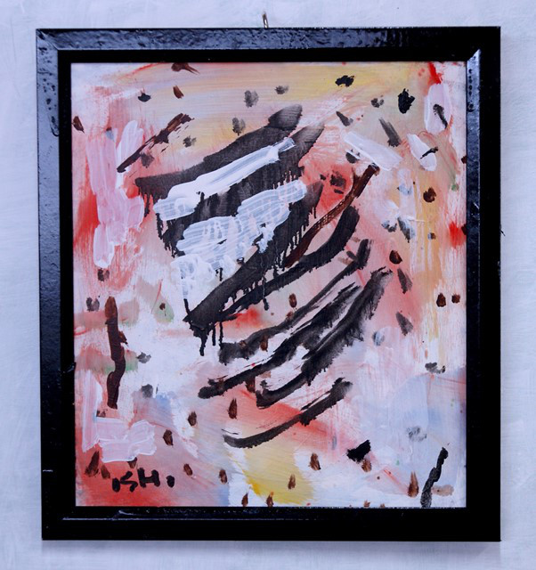 抽象画　現代アート　「彩-51」　色紙に油彩の抽象画、