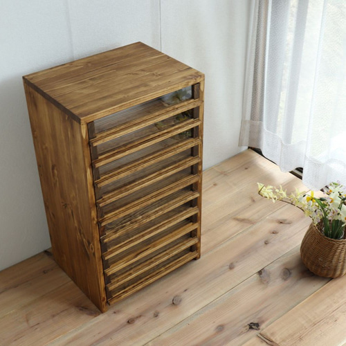 前面ガラスの小引き出し10杯（ミシン糸の収納棚、レターケース