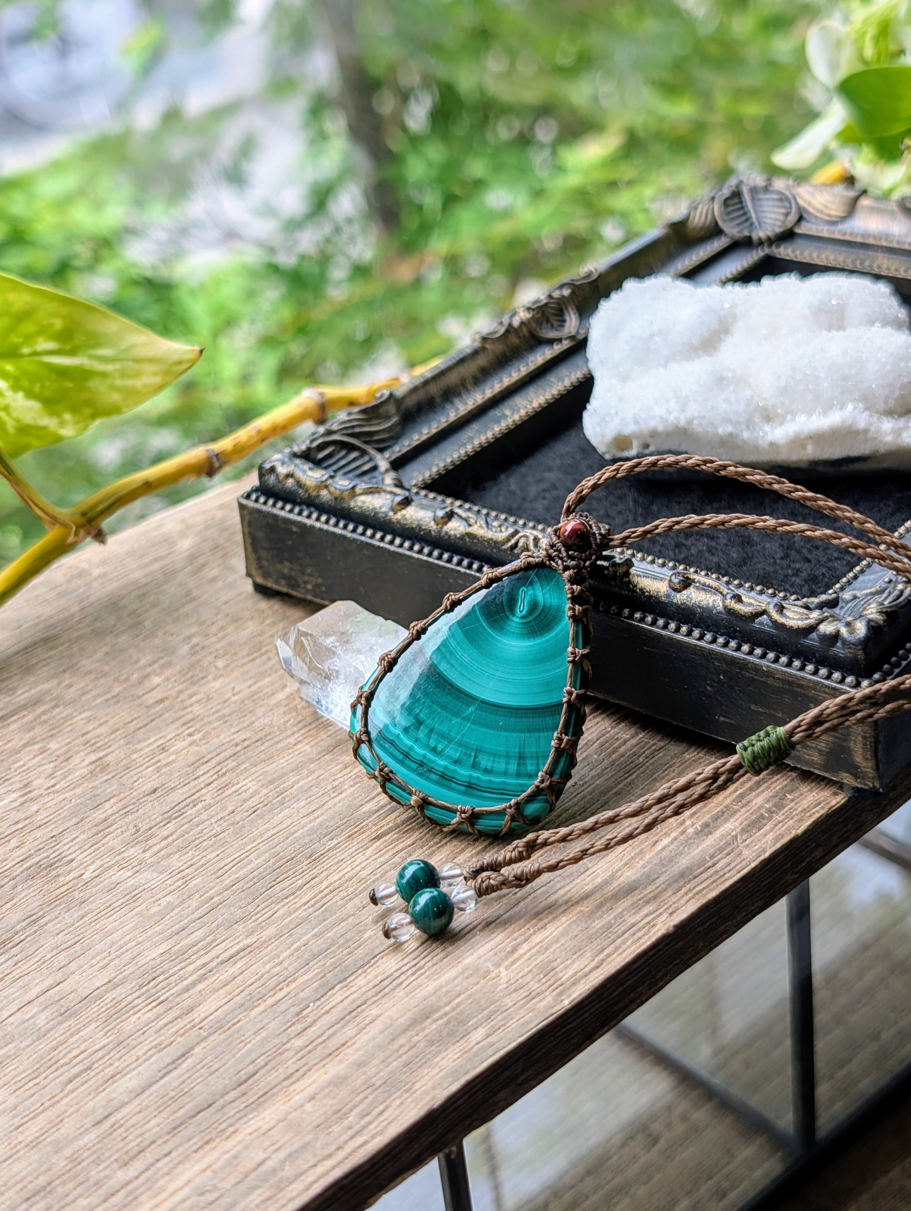 ☆シャトヤンシー☆マラカイト・孔雀石☆マクラメ編みネックレス 349 ・マクラメネックレス