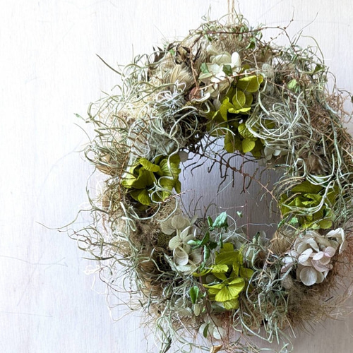 紫陽花の鳥の巣リース アジサイ 鳥の巣風ドライフラワーリース リース fu.wa.ran