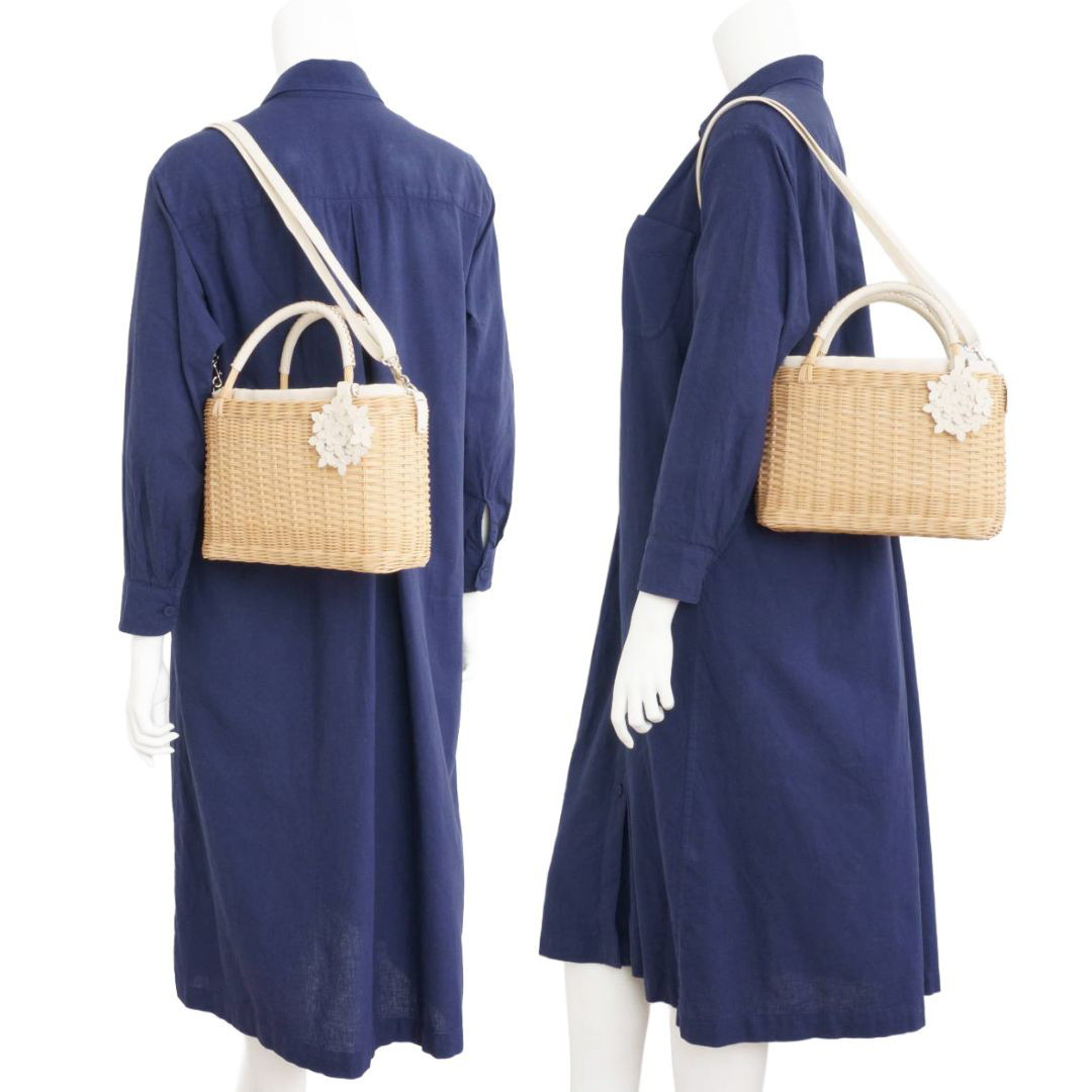 紫陽花チャームのかごバッグ＊紅茶染め／斜め掛けできる3way♪