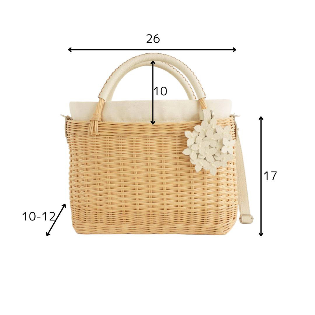 紫陽花チャームのかごバッグ＊紅茶染め／斜め掛けできる3way♪