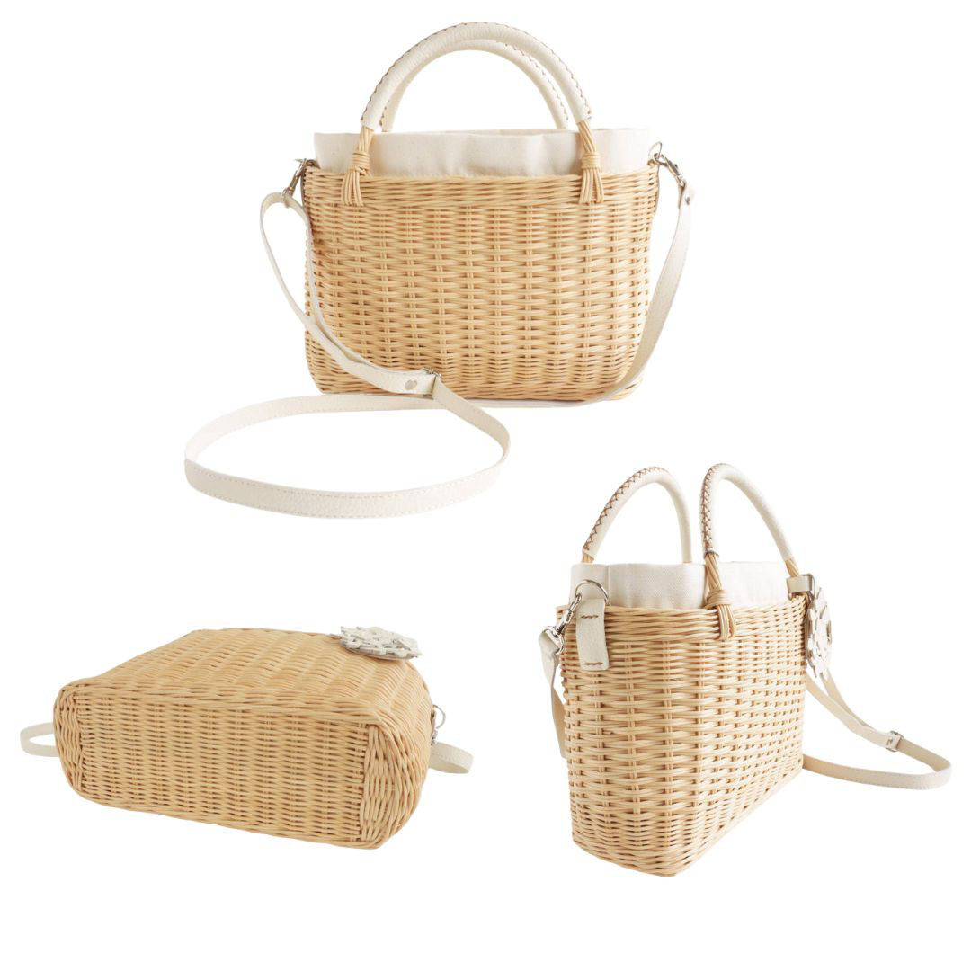 紫陽花チャームのかごバッグ＊紅茶染め／斜め掛けできる3way♪