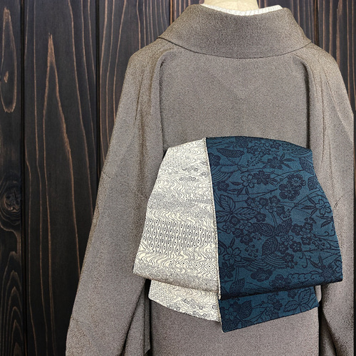 美品　綿麻　半幅帯　ハーフリネン　通年帯　キナリ　色無地　長尺440　全通 美品綿麻半幅帯ハーフリネン通年帯キナリ色無地長尺440全通