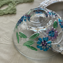 Japanese Vintage お花柄のカットガラス 酒器 ミニ皿 豆皿 小皿 カップ