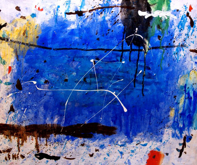 抽象画　　現代アート　「彩-16」　油彩の抽象画、F8号　木のフレーム付き