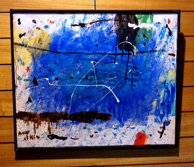 抽象画　　現代アート　「彩-16」　油彩の抽象画、F8号　木のフレーム付き
