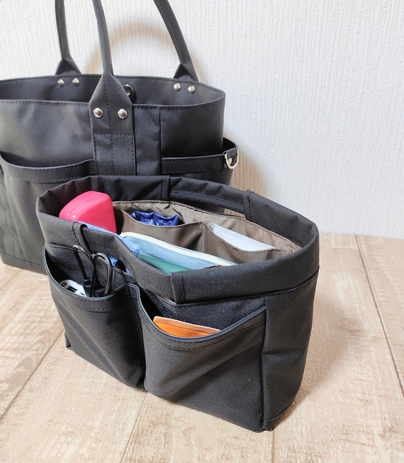 コーデュラナイロン・超便利バッグインバッグ｜撥水・自立・収納力抜群（カーキグリーン） 6枚目の画像