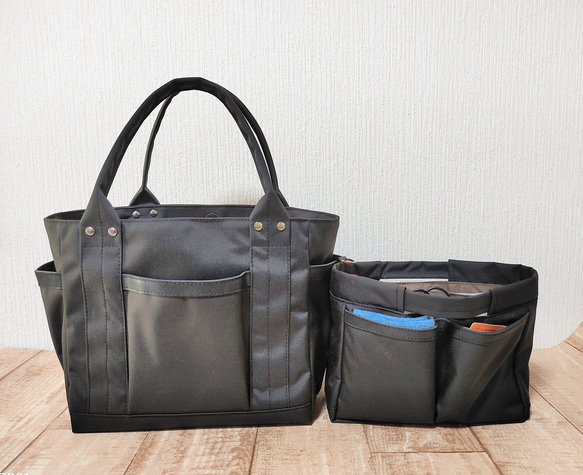 コーデュラナイロン・超便利バッグインバッグ｜撥水・自立・収納力抜群（カーキグリーン） 8枚目の画像