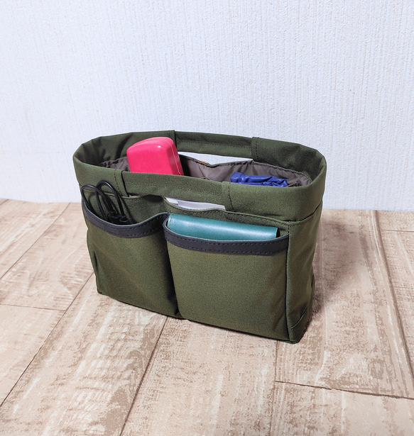 コーデュラナイロン・超便利バッグインバッグ｜撥水・自立・収納力抜群（カーキグリーン） 1枚目の画像