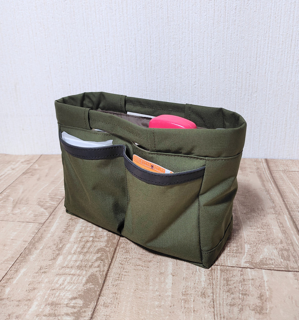 コーデュラナイロン・超便利バッグインバッグ｜撥水・自立・収納力抜群（カーキグリーン） 4枚目の画像