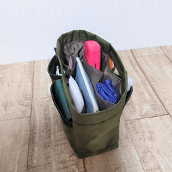 コーデュラナイロン・超便利バッグインバッグ｜撥水・自立・収納力抜群（カーキグリーン） 2枚目の画像