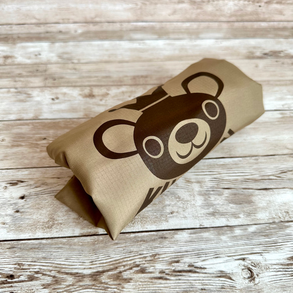 丸くて可愛い巾着トートバッグ『KUMAWN / クマウン』サンドカーキ・エコバッグ・お散歩バッグ 8枚目の画像