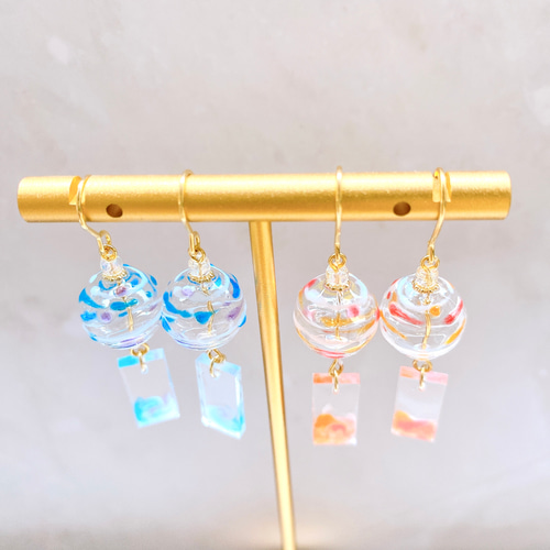 風鈴ピアス レジン ハンドメイド 透明 涼しげ 和風 夏