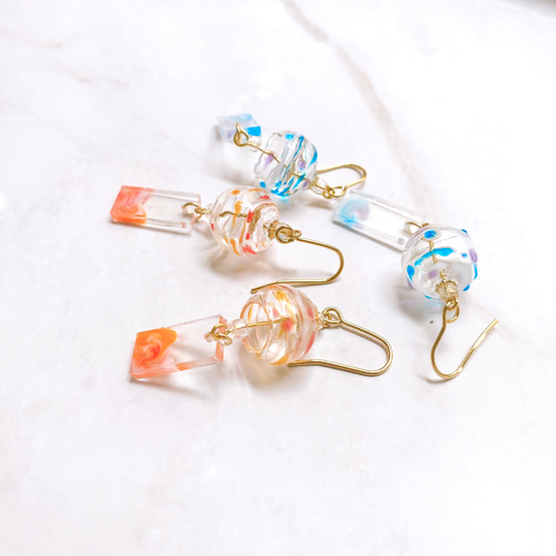 夏祭りイヤリング 風鈴 ヨーヨー レジン ハンドメイド 涼しげ