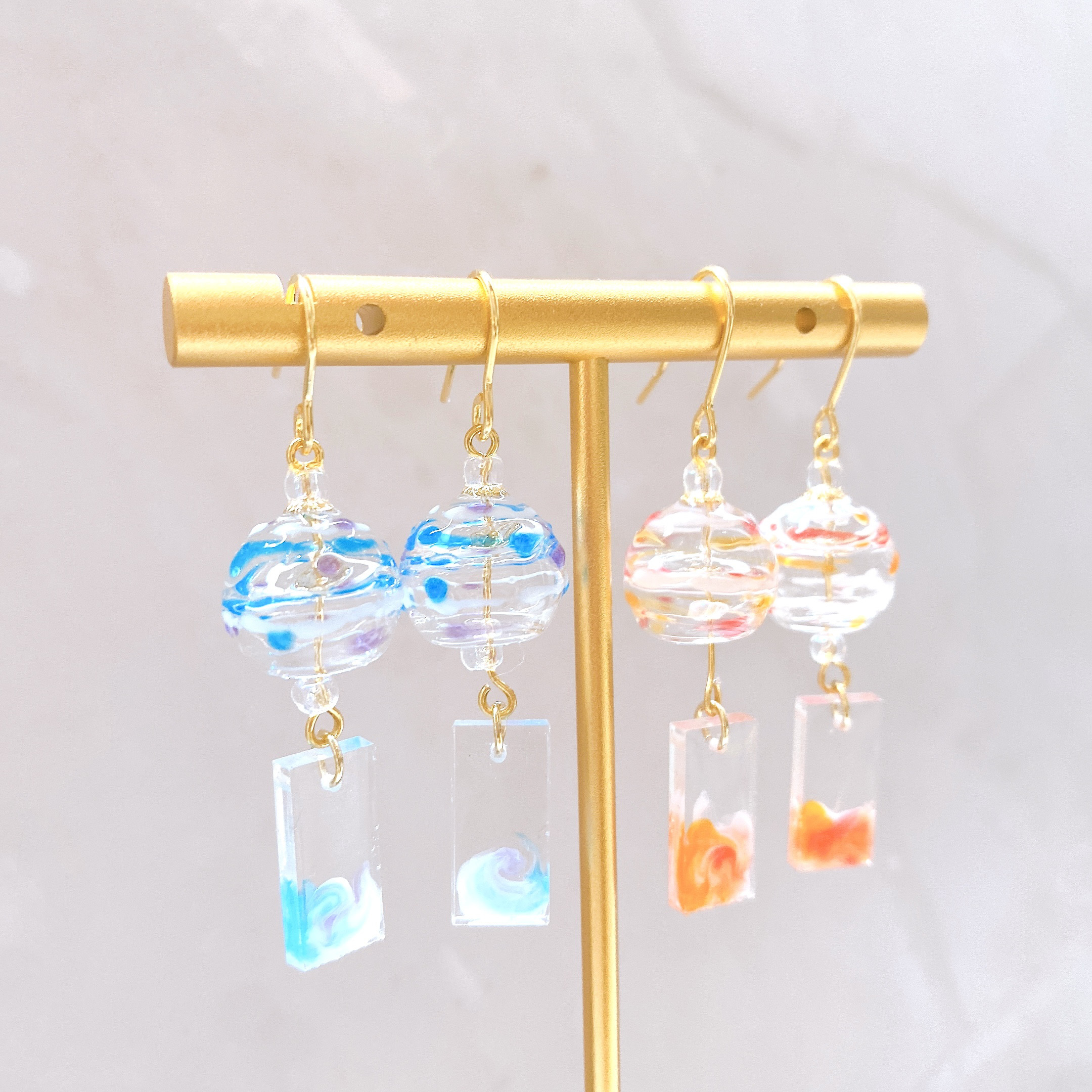 夏祭りイヤリング 風鈴 ヨーヨー レジン ハンドメイド 涼しげ