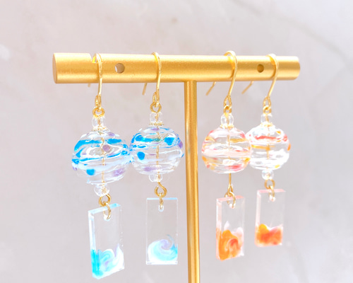 夏祭りイヤリング 風鈴 ヨーヨー レジン ハンドメイド 涼しげ