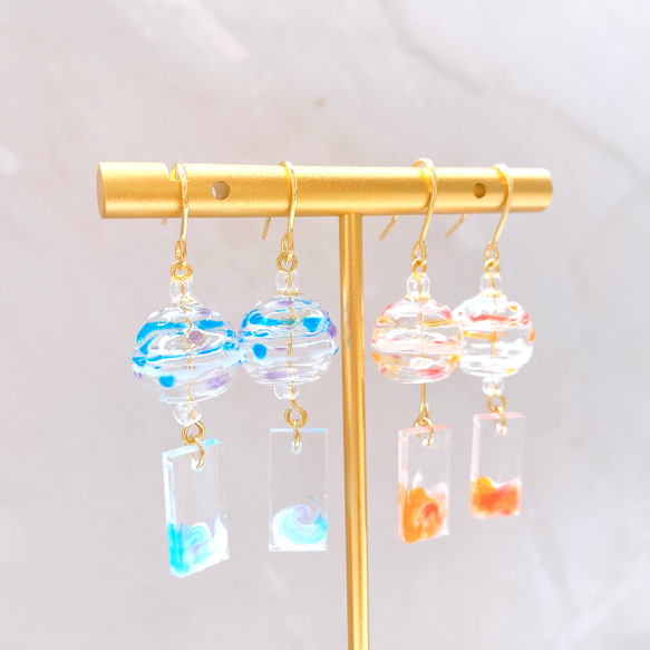 夏祭りイヤリング 風鈴 ヨーヨー レジン ハンドメイド 涼しげ