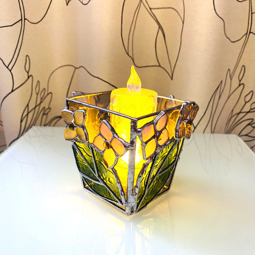 ステンドグラス キャンドルホルダー 紫陽花 花 あじさい青 ブルー 瑠璃色 綺麗 ステンドグラス キャンドルホルダー 紫陽花 花 あじさい青