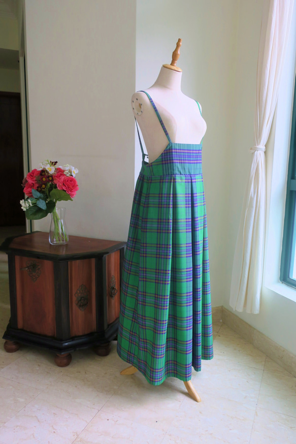 【インドネシア/サロン】インドネシアのグリーン・キャミソールワンピース・シンガポールから送料無料 11枚目の画像