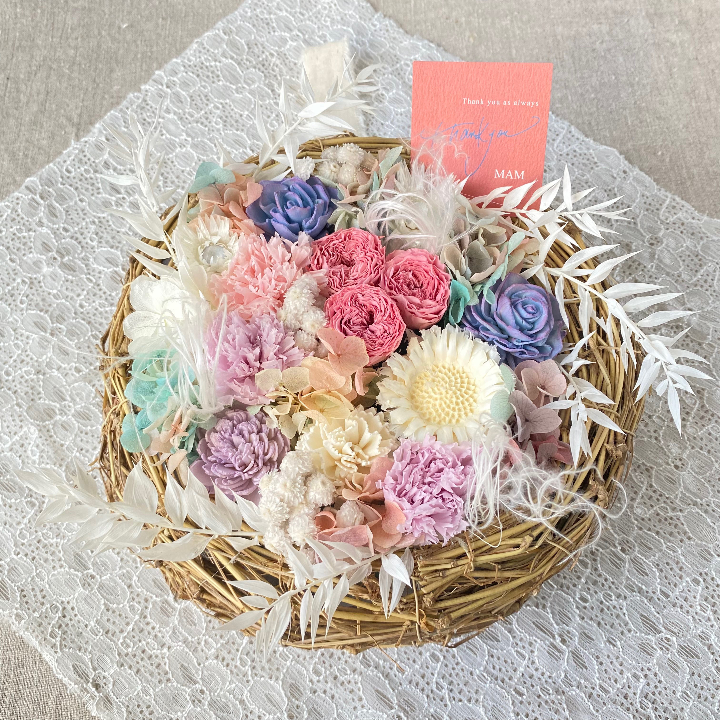 creema限定母の日2025 ニュアンスカラー　 ローズ＆カーネーション　アレンジメント❁.*･ﾟ