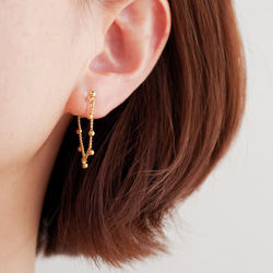 ピアス見えイヤリング k18 ヴィンテージボールレースチェーンの揺れる  