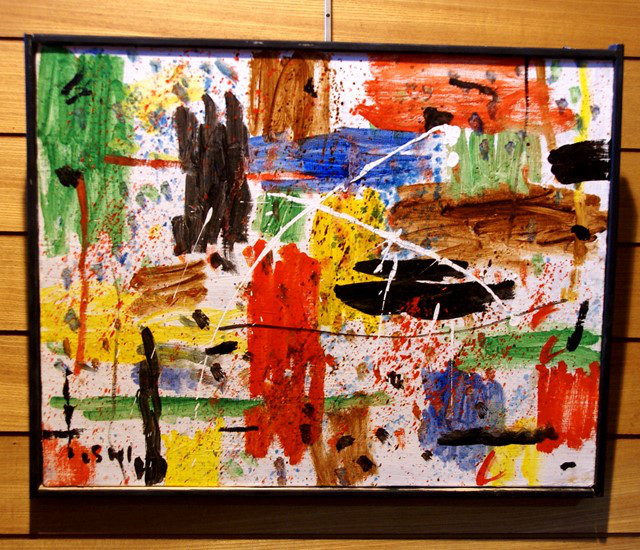 抽象画　　現代アート　「彩-17」　油彩の抽象画、F6号　木のフレーム付き