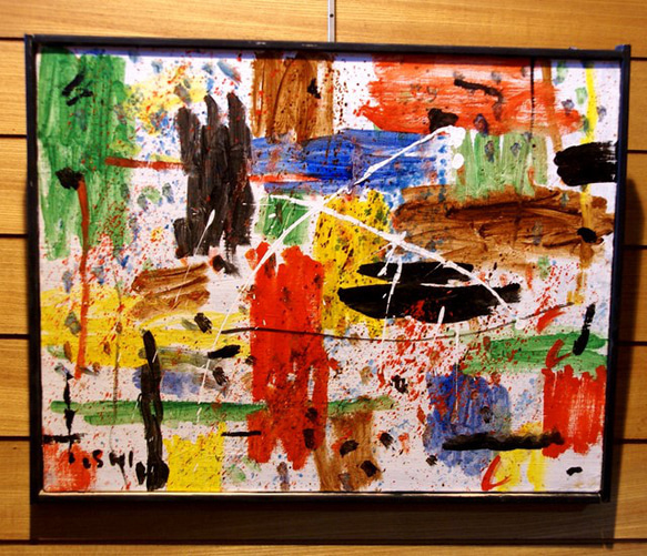 抽象画 現代アート 「彩-17」 油彩の抽象画、F6号 木のフレーム付き