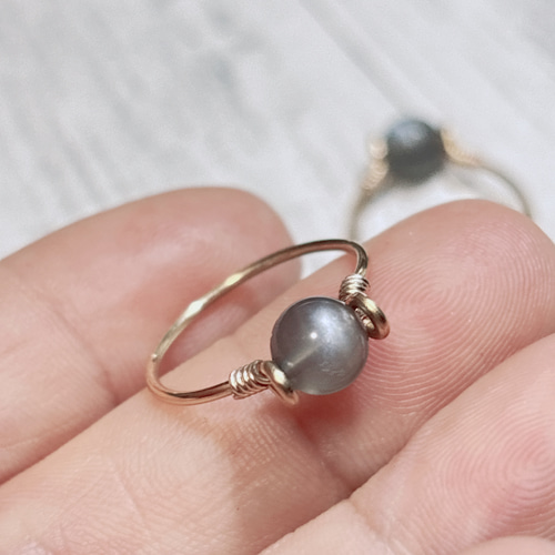 約10号】ブラックムーンストーンのワイヤーリング 指輪・リング 天然石