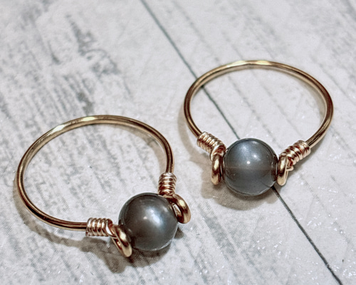 約10号】ブラックムーンストーンのワイヤーリング 指輪・リング 天然石