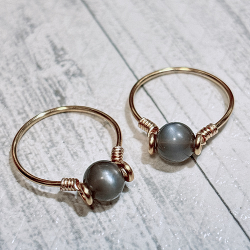 天然石ワイヤーリング*セミオーダー 約10号】ブラックムーンストーンのワイヤーリング 指輪・リング 天然石