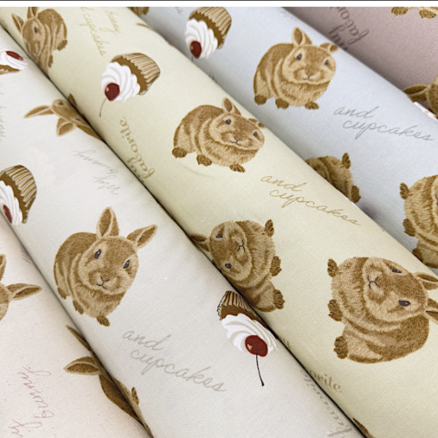 うさぎとカップケーキ柄【オーダー生地見本】