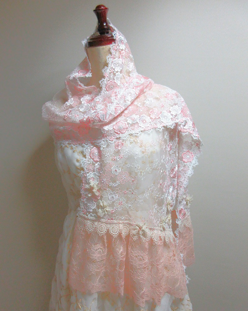 ヴィンテージチュールレース　ストール　さくらPK