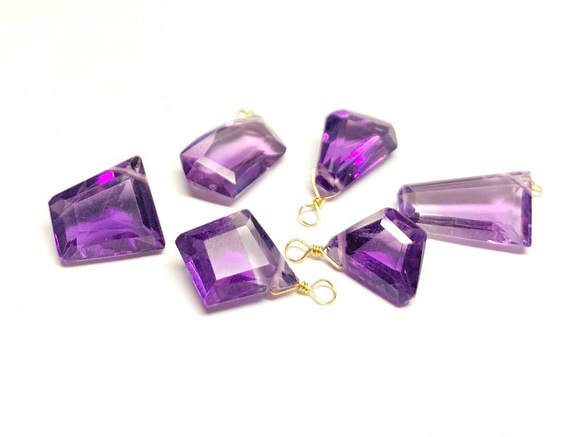 【天然石チャーム】アメジスト　14kgf/シルバー925　1個　ハンドメイド素材 1枚目の画像