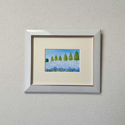 ネモフィラの咲く丘05」アクリル画 原画 風景画 額縁付 ハガキ