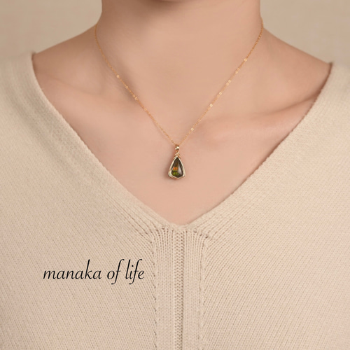 アンモライト ペンダントトップ ワイヤーラッピング ネックレス 14kgf