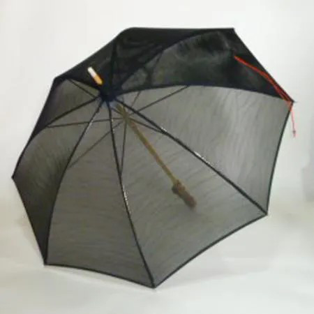 【ハンドルが選べる】黒の紗　横波地紋の優美な長日傘　共布傘袋付 18,250円