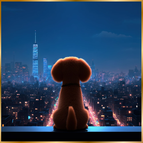 Luna and New York City - ダックスフンド犬】夜景・ニューヨーク