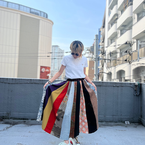 極彩色寄細工スカート 着物リメイク 着物再生 着物ハギレ セットアップ