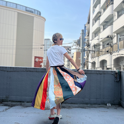 極彩色寄細工スカート 着物リメイク 着物再生 着物ハギレ セットアップ