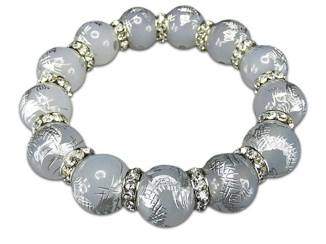 カルセドニー銀龍手彫り大玉16mm弱高級ロンデル天然石ブレスレット