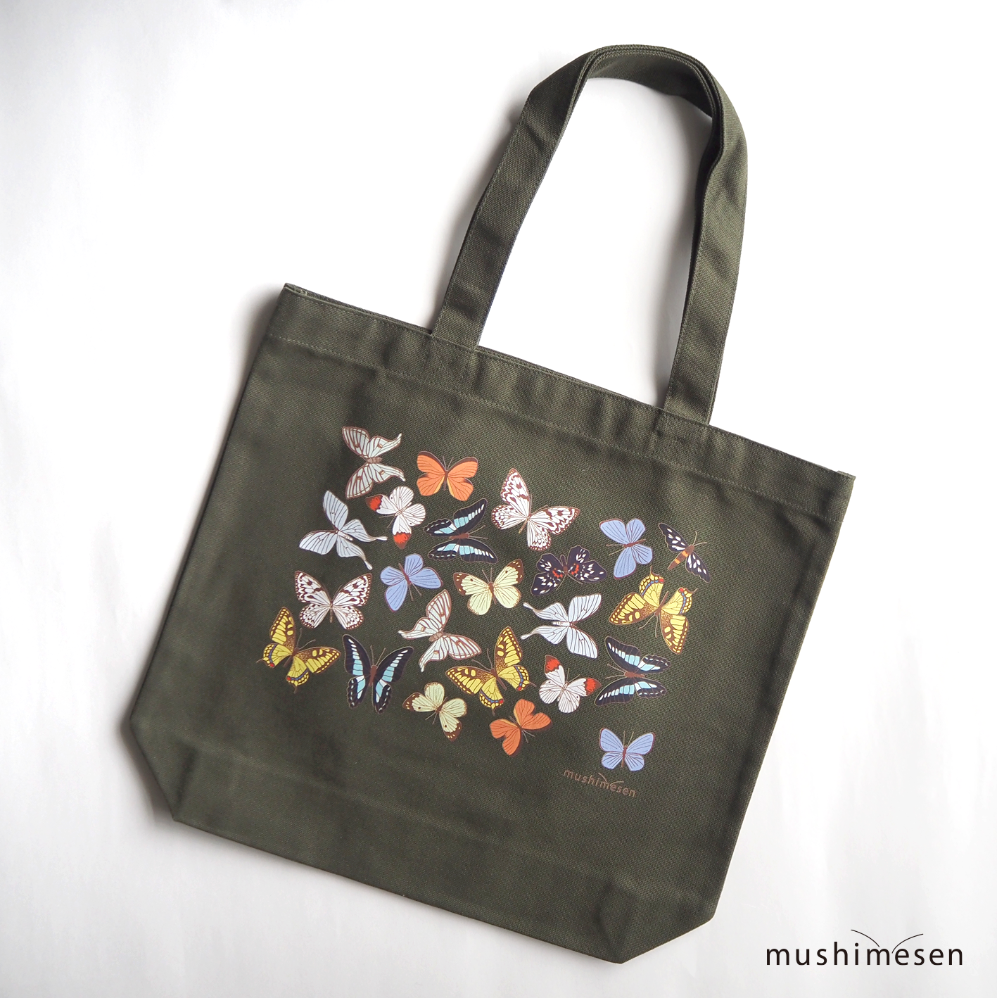 【NEW!】「蝶と蛾の夢」トートバッグ（内ポケット付き）カーキグリーン