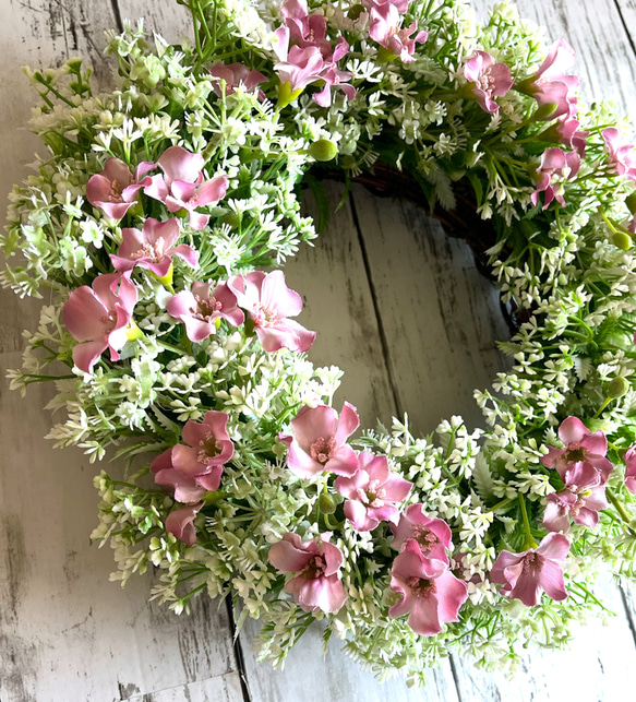 ピンク小花のナチュラルリース(アーティフィシャル　27cm) 3枚目の画像